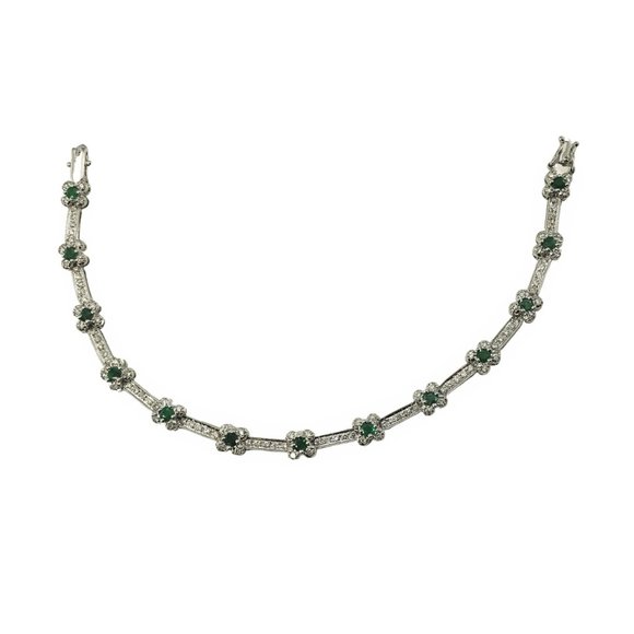 Vintage 18 Karat White Gold Emerald and Diamond Bracelet #12177 - Picture 3 of 7